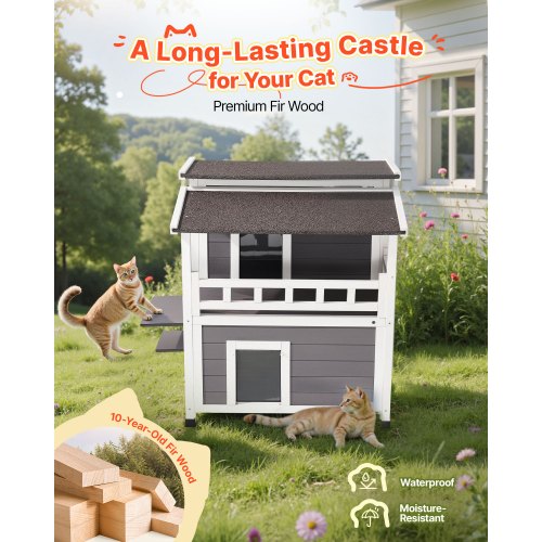 Insulated Cat House 2Story Wooden Cat Shelter Foam Insulation Feral