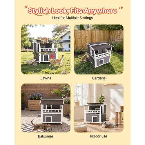 Insulated Cat House 2Story Wooden Cat Shelter Foam Insulation Feral