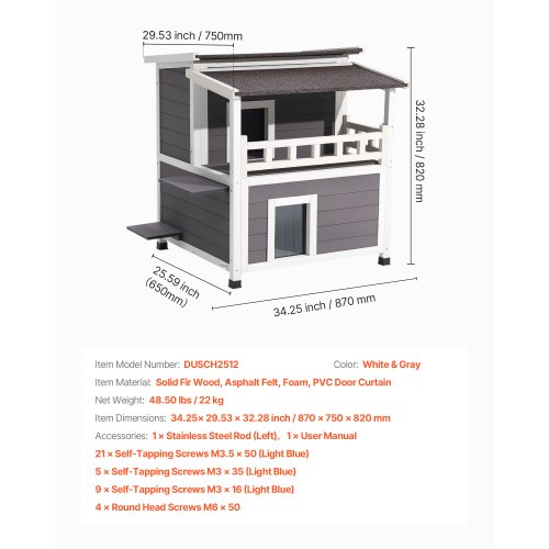 Insulated Cat House 2Story Wooden Cat Shelter Foam Insulation Feral