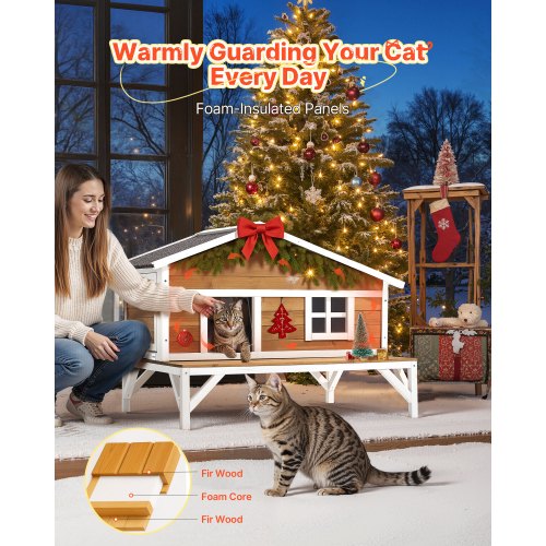 Insulated Cat House AllAround Foam Insulation Elevated Cat Shelter Wooden