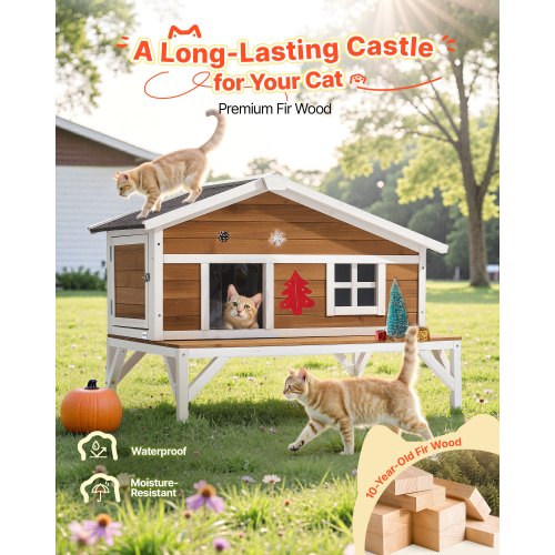Insulated Cat House AllAround Foam Insulation Elevated Cat Shelter Wooden