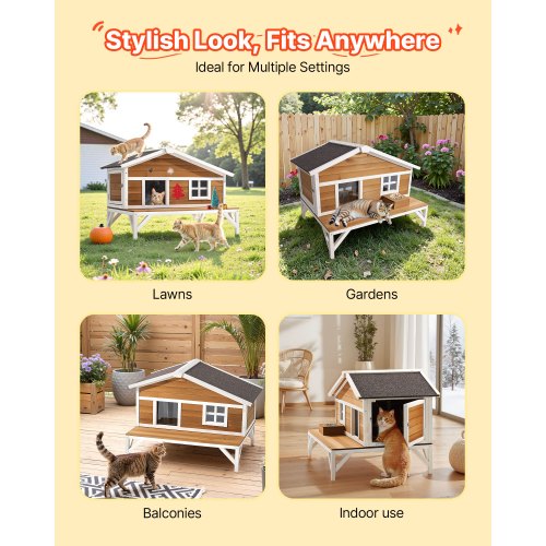Insulated Cat House AllAround Foam Insulation Elevated Cat Shelter Wooden