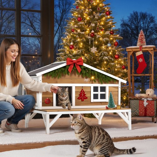 Insulated Cat House AllAround Foam Insulation Elevated Cat Shelter Wooden