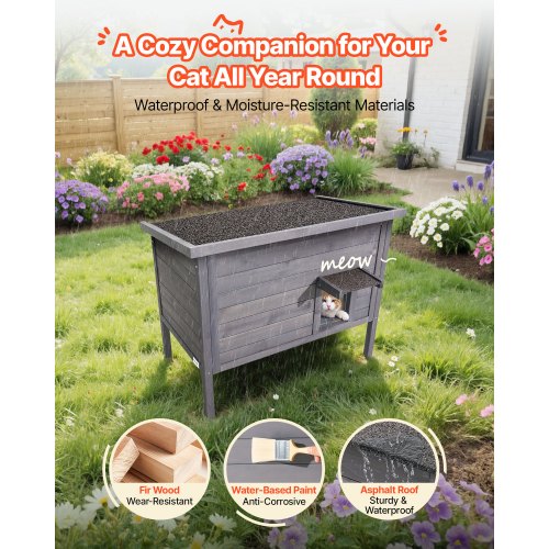 Heated Cat House Insulated Wooden Cat House for Outdoor Cats Waterproof