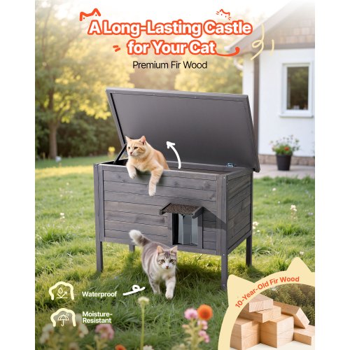 Heated Cat House Insulated Wooden Cat House for Outdoor Cats Waterproof