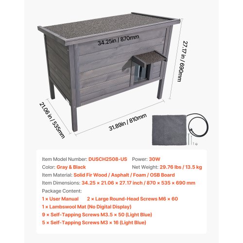 Heated Cat House Insulated Wooden Cat House for Outdoor Cats Waterproof