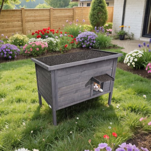 Heated Cat House Insulated Wooden Cat House for Outdoor Cats Waterproof