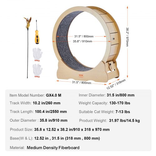 Cat Exercise Wheel Large Cat Treadmill Wheel for Indoor Cats 35.8 inch Cat