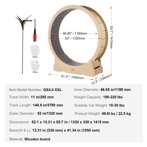 Wooden Cat Exercise Wheel 52 Large Cat Treadmill Wheel for Indoor Cats