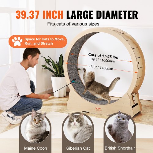 Wooden Cat Exercise Wheel 433 Large Cat Treadmill Wheel for Indoor Cats
