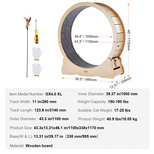 Wooden Cat Exercise Wheel 433 Large Cat Treadmill Wheel for Indoor Cats