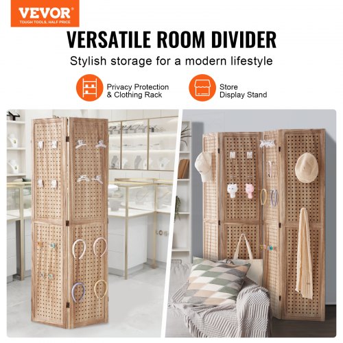 Wood Room Divider 4 Panel Wood Folding Privacy Screen 66.9 Inches Tall