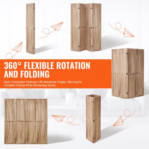 Wood Room Divider 4 Panel Wood Folding Privacy Screen 66.9 Inches Tall