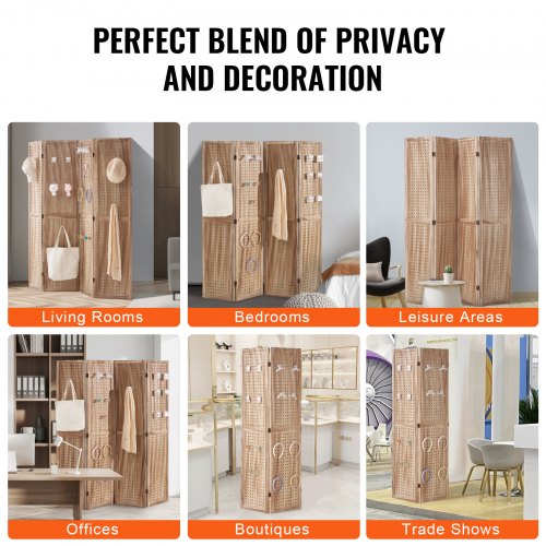 Wood Room Divider 4 Panel Wood Folding Privacy Screen 66.9 Inches Tall