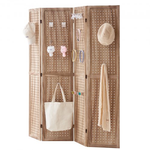 Wood Room Divider 4 Panel Wood Folding Privacy Screen 66.9 Inches Tall