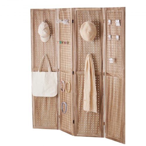 Wood Room Divider 4 Panel Wood Folding Privacy Screen 66.9 Inches Tall