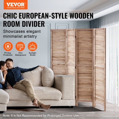 Wood Room Divider 4 Panel Wood Folding Privacy Screen 66.9 Inches Tall