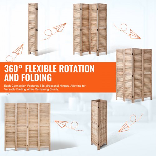 Wood Room Divider 4 Panel Wood Folding Privacy Screen 66.9 Inches Tall