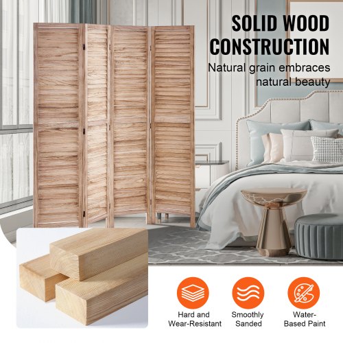 Wood Room Divider 4 Panel Wood Folding Privacy Screen 66.9 Inches Tall
