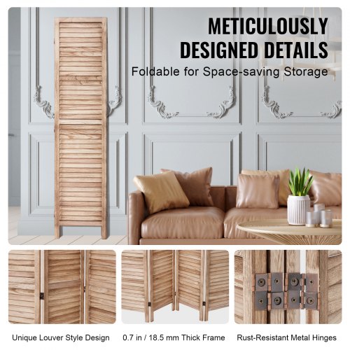 Wood Room Divider 4 Panel Wood Folding Privacy Screen 66.9 Inches Tall