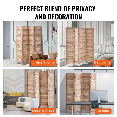Wood Room Divider 4 Panel Wood Folding Privacy Screen 66.9 Inches Tall