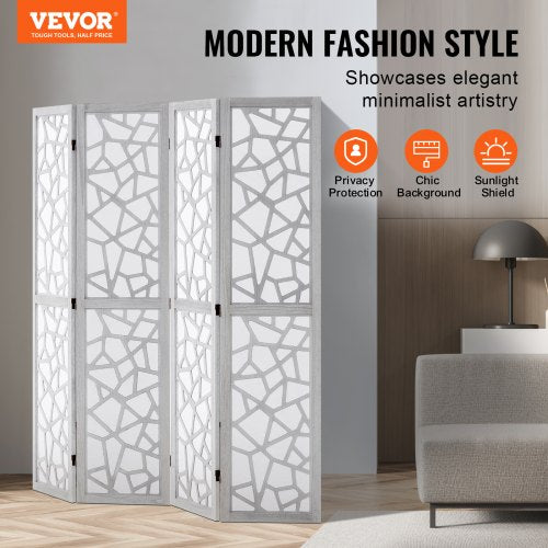Wood Room Divider 4 Panel Wood Folding Privacy Screen 66.9 Inches Tall