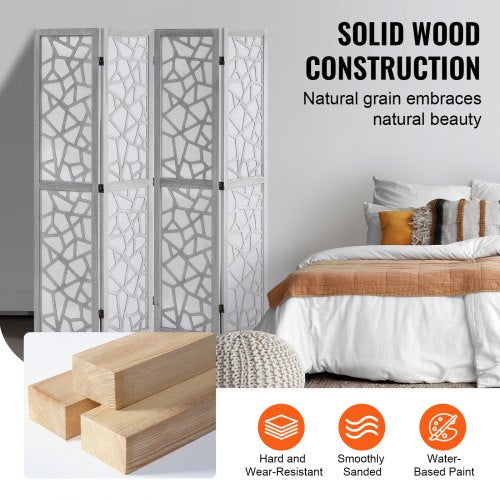 Wood Room Divider 4 Panel Wood Folding Privacy Screen 66.9 Inches Tall