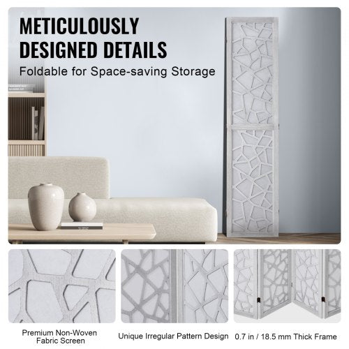 Wood Room Divider 4 Panel Wood Folding Privacy Screen 66.9 Inches Tall
