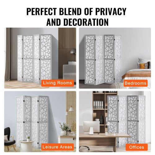 Wood Room Divider 4 Panel Wood Folding Privacy Screen 66.9 Inches Tall