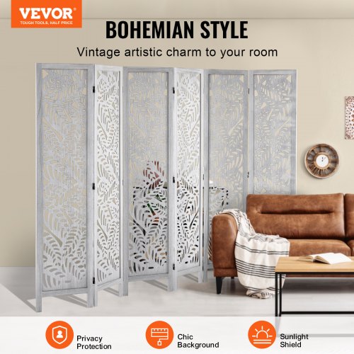 Wood Room Divider 6 Panel Wood Folding Privacy Screen 66.9 Inches Tall