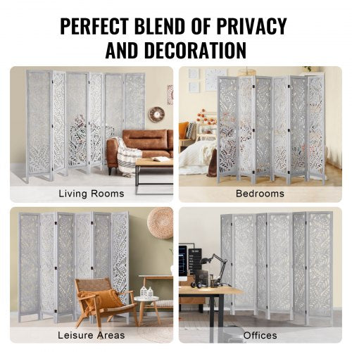 Wood Room Divider 6 Panel Wood Folding Privacy Screen 66.9 Inches Tall