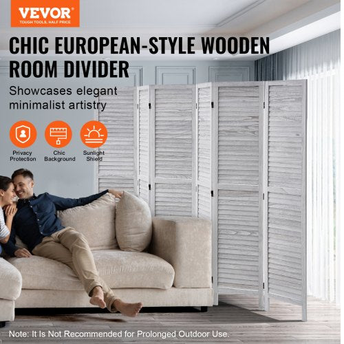 Wood Room Divider 6 Panel Wood Folding Privacy Screen 66.9 Inches Tall
