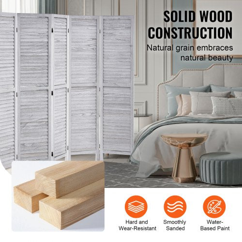 Wood Room Divider 6 Panel Wood Folding Privacy Screen 66.9 Inches Tall