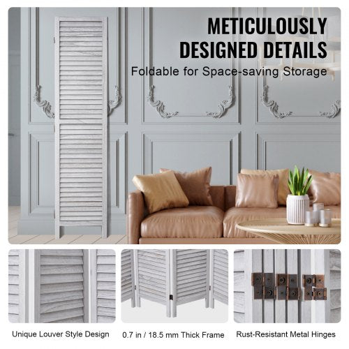 Wood Room Divider 6 Panel Wood Folding Privacy Screen 66.9 Inches Tall