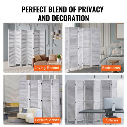 Wood Room Divider 6 Panel Wood Folding Privacy Screen 66.9 Inches Tall