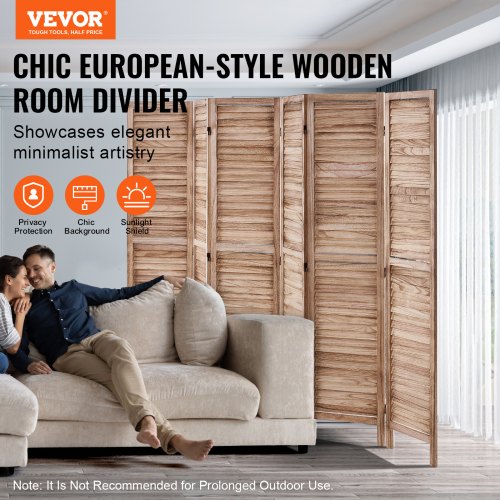 Wood Room Divider 6 Panel Wood Folding Privacy Screen 66.9 Inches Tall