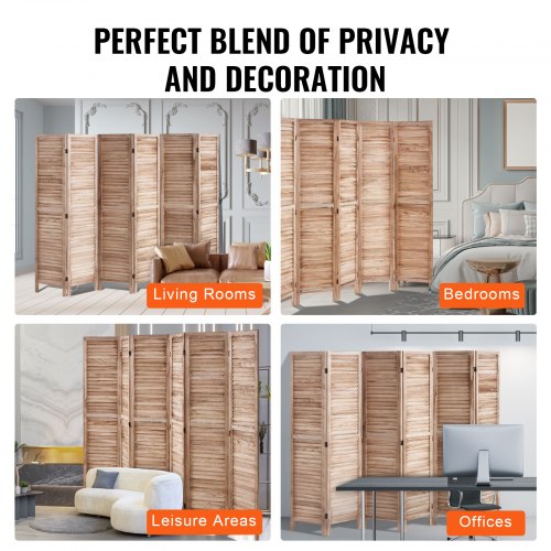 Wood Room Divider 6 Panel Wood Folding Privacy Screen 66.9 Inches Tall