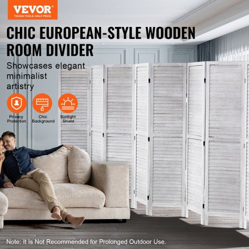 Wood Room Divider 8 Panel Wood Folding Privacy Screen 66.9 Inches Tall
