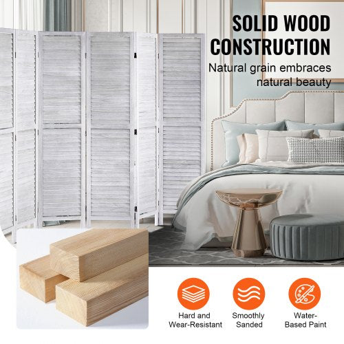 Wood Room Divider 8 Panel Wood Folding Privacy Screen 66.9 Inches Tall