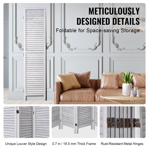 Wood Room Divider 8 Panel Wood Folding Privacy Screen 66.9 Inches Tall