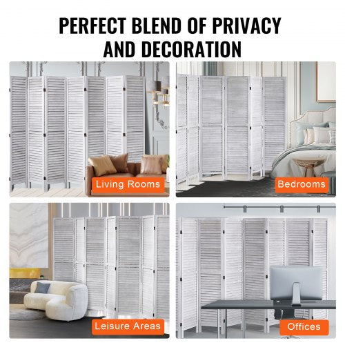 Wood Room Divider 8 Panel Wood Folding Privacy Screen 66.9 Inches Tall