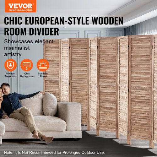Wood Room Divider 8 Panel Wood Folding Privacy Screen 66.9 Inches Tall