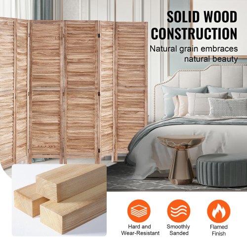 Wood Room Divider 8 Panel Wood Folding Privacy Screen 66.9 Inches Tall