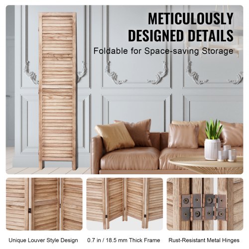 Wood Room Divider 8 Panel Wood Folding Privacy Screen 66.9 Inches Tall