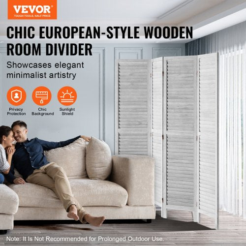 Wood Room Divider 4 Panel Folding Privacy Screen 66.9 Inches Tall Indoor