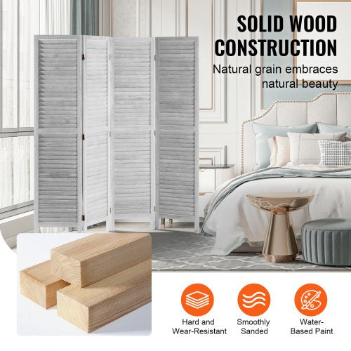 Wood Room Divider 4 Panel Folding Privacy Screen 66.9 Inches Tall Indoor