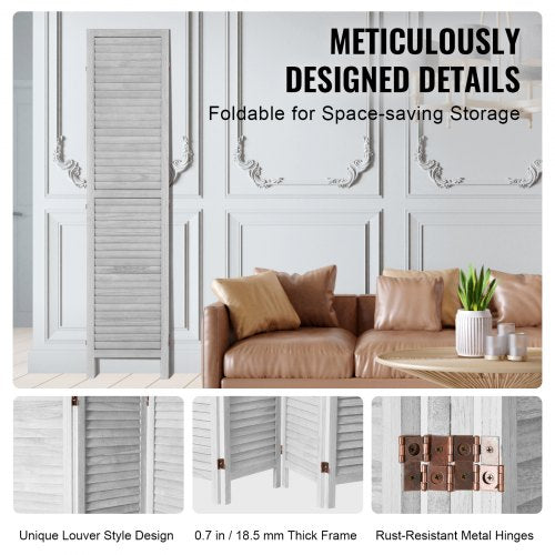 Wood Room Divider 4 Panel Folding Privacy Screen 66.9 Inches Tall Indoor