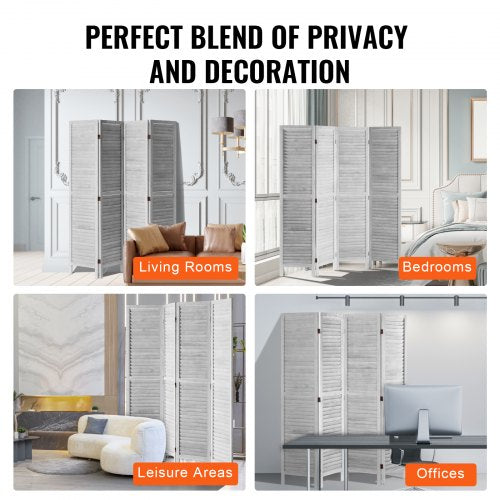 Wood Room Divider 4 Panel Folding Privacy Screen 66.9 Inches Tall Indoor