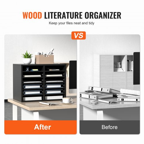 Wood Literature Organizer 12 Compartments File Sorter with Removable