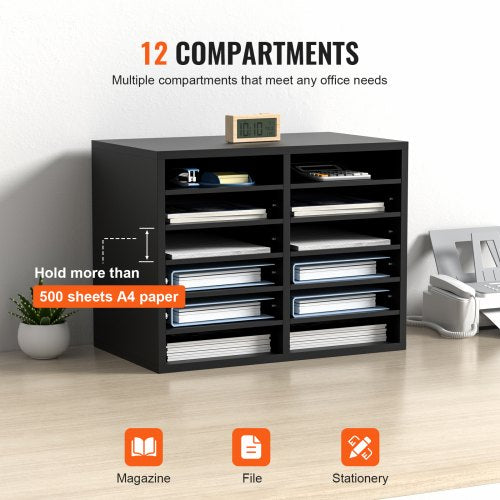 Wood Literature Organizer 12 Compartments File Sorter with Removable